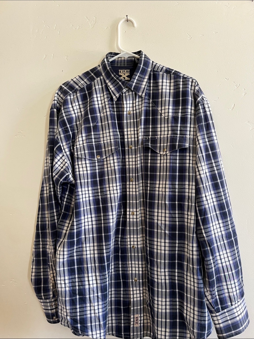 Men's Plaid Button-Up Shirt - Navy & White